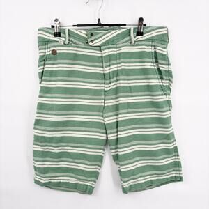 Jet Lag‎ Size 31 Vintage Bermuda Shorts Cotton Green Stripe Preppy FLAWS READ